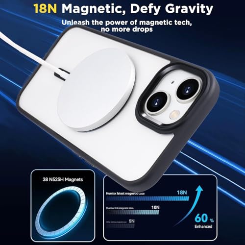 Image of Magnetic Case for iPhone 15 Plus /14 Plus 6.7-Inch Compatible with MagSafe, Shockproof Phone Bumper Cover, Solid Color Matte TPU Frame, Anti-Scratch Clear Back (Black)