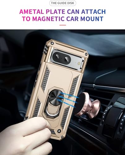 Image of REALCASE Google Pixel 8A Back Cover Case | Heavy Duty PC Hybrid Shock Proof Armor Defender Ring Holder Back Cover Case for Google Pixel 8A 5G (Gold)