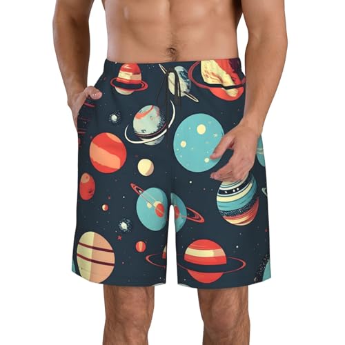 Men's Beach Shorts Swim TrunksFun Patterns Outer Space Planet Print for Surfing Running Summer Vacation