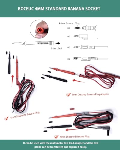 Image of Slim Reach Test Probe Set with Stainless Steel Tip, 1000V Voltage, 10A Current, 4mm Tip Diameter for Multimeter Leads