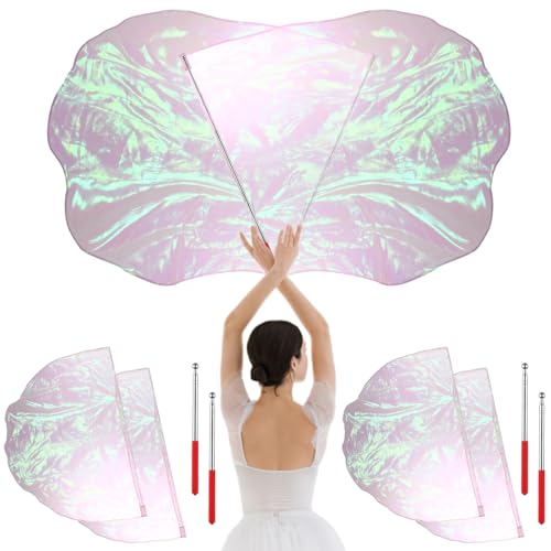 HunnmingRe 4 Set Worship Flags for Dance Praise Church Flags with 4 Pcs Scalable Rod for Girls Adults Practice Performance Semicircle Angel Wing (Iridescent White,29.5 x 39.3 Inch)