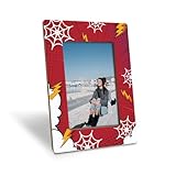 EDQAWN Comic Style Picture Frame, Red Photo Frame with Lightning and Spider Web Design for 4x6 Inch Photo, Display on Table Top Desk, Christmas Gift for Friend and Family