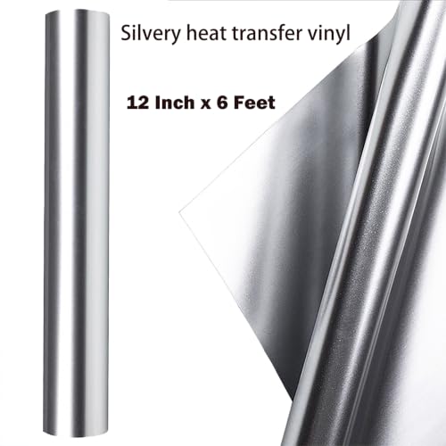 Image of Silver Heat Transfer Vinyl Silver HTV Rolls Pack 12Inch x 6Feet Iron on Vinyl for T-Shirts DIY Design, Silhouette Cameo & Heat Press Machine