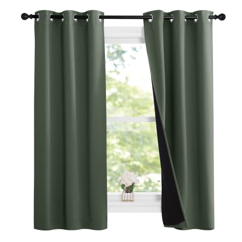 Image of NICETOWN Dark Mallard 100% Blackout Lined Curtains, 2 Thick Layers Narrow Wide Window Treatment Panels Thermal Insulated Drapes for Kitchen Small Window (1 Pair, 37 inch Width x 63 inch Length Each Panel)