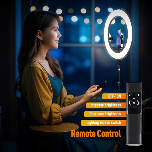 Image of GWO 21 inch LED Ring Light with Tripod Stand 6000K Dimmable Makeup Selfie Light with Touch Panel Phone Holders for YouTube Vlog Video Shooting Include Carrying Bag and Remote Control CRI>90