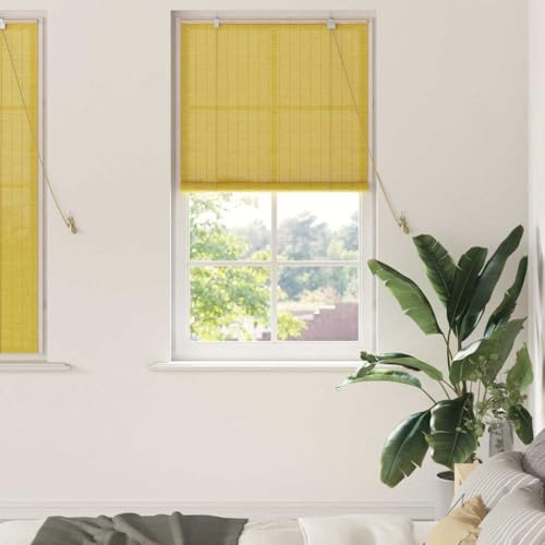 Estor enrollable con cortinas de bambú amarillo, 90 x 160 cm, para ventanas sin taladrar, estor con filtro de luz, persianas para interiores, fácil de limpiar y protección UV