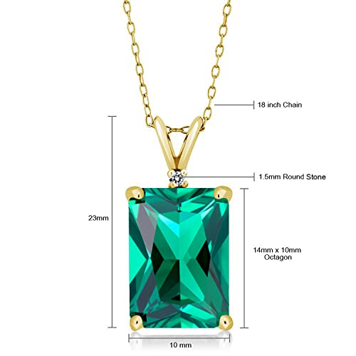 Gem Stone King 18K Yellow Gold Plated Silver Emerald Cut Gemstone Birthstone and Round Accent White Diamond Pendant Necklace for Women | 14X10MM Emerald Cut and 1.5MM Round | With 18 Inch Silver Chain3