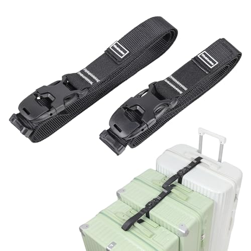Image of Luggage Straps, Stretchable Luggage Connector Straps for Suitcases, Quick Release Buckle Add A Bag Adjustable Attachment Accessories Belts (Black-Cam Buckle, 1 inch W)