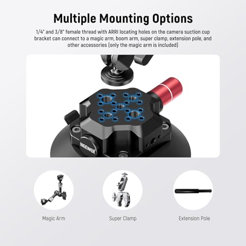 Image of NEEWER 4.5 inch Suction Cup Camera Mount with Ball Head Magic Arm, 1 /4 inch 3 /8 inch ARRI Holes, Quick Release Car Mount with Phone Holder & Action Cam Adapter Compatible with iPhone DJI Insta360, CA105