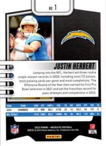 2023 Panini Absolute Retail #1 Justin Herbert Los Angeles Chargers Official NFL Football Card in Raw (NM or Better) Condition image 4