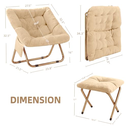 Kasunpul Comfy Saucer Chair, Foldable Living Room Chairs, Soft Faux Fur Lounge Chair for Bedroom, Reading Chairs for Adults, Teens, X-Large (Beige) - view 2
