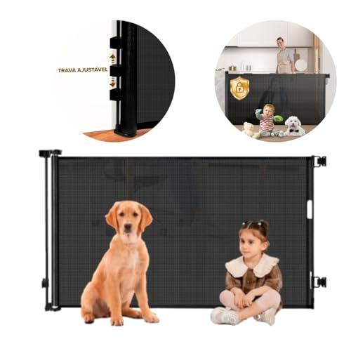 Portão Segurança Bebês Pets Cercadinho Grade Retrátil Safety (Preto, Padrão)