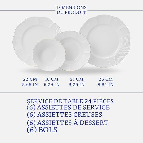Ensemble de service 24 pièces, vaisselle durable pour 6 personnes