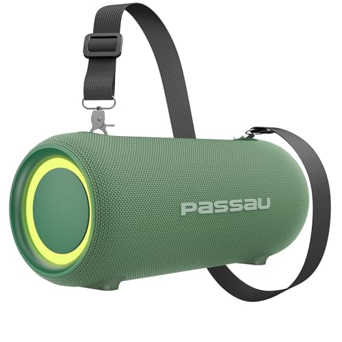 Image of Passau Portable Bluetooth Speakers 40W Peak Loud Stereo Sound, Passive Radiators-Deep Bass, All Day Playtime, Adjustable Strap, BT5.3, IPX5 Wireless Speaker RGB Lights for Indoor Outdoor-Green