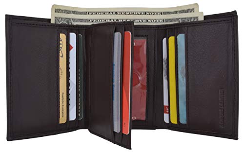 Top Grain Leather Trifold Wallet for Men RFID Blocking Extra Capacity (Brown)2