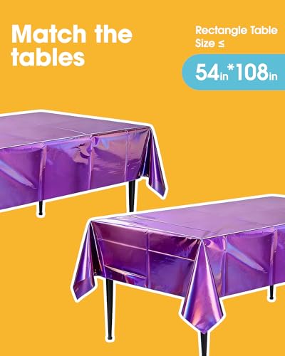 Image of Niuara Iridescent Purple Plastic Table Cloth - 4 Pack 54 inch x 108 inch Rectangle Disposable Tablecloths for 6FT Tables, Table Cover for Party, Holiday & Gathering Use