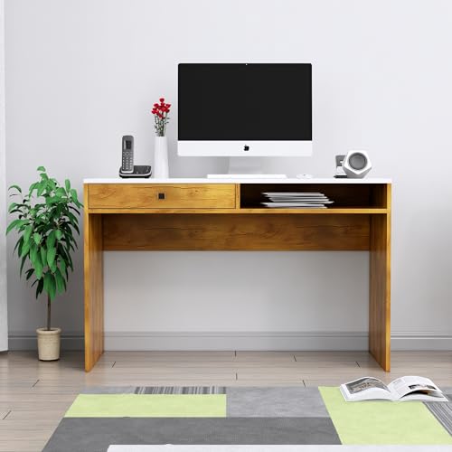 Image of Bniture Wooden Study Table for Home | Engineered Wood Study Table with Storage Shelf & Drawer | Multi Purpose Computer Desk for Writing & Study | Laptop Table for Study Room, Giant Wood & Frosty White
