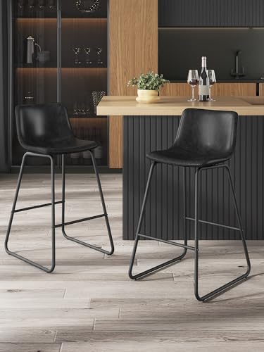 Image of 26in Bar Stools Counter Height Chairs Set of 2 Metal Legs (Black)