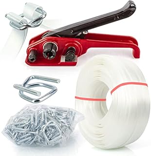 Heavy Duty Packing Strapping kit, Pallet Packing Strapping Tool, 3/4" x 320' Woven Cord Strapping Set, 2000 lbs Break Strength, Metal Buckles, Polypropylene Cord Strapping Tensioner