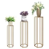 Mxfurhawa 27.55" Set of 3 Metal Plant Stand Gold Nesting Display End Table High Hexagon Rack Indoor