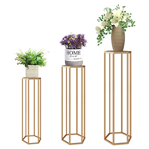 Mxfurhawa 27.55" Set Of 3 Metal Plant Stand Gold Nesting Display End Table High Hexagon Rack Indoor Flower Holder Corner Planter Pot Rack Living Room & Patio Decor H19/23/27 Hexgon Gold #TOP29