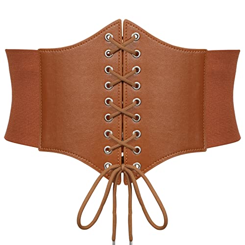 SANSTHS Wide Corset Belt for Women Lace-up Renaissance Corset Hight Waist Elastic Belt for Halloween Costume Parties