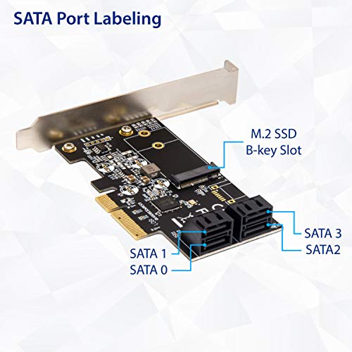 Image of IO Crest SI-PEX40138 Internal 4 Port Non-Raid SATA III 6GB /S with M.2 B-Key 22x42 Pci-E X4 Controller Card for Desktop PC Support SSD and HDD with Low Profile Bracket. JMB585 Chipset