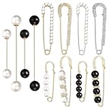 12 PCS Sweater Shawl Clips Retro Sweater Shawl Clips Faux Crystal Pearl Brooch Pins for Women Girls Costume Accessory, Waist Back Cincher for Cardigan Collar Dress Shirt Jeans
