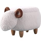 WAYUTO Animal Footstool Storage Upholstered Ottoman Bench Furry Sheep for Living Room Dorm Foot Rest Step Stool Padded Seat Wood Foot Heavy Duty Decorative