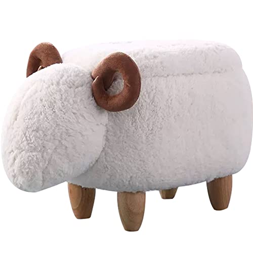 Image of WAYUTO Animal Footstool Storage Upholstered Ottoman Bench Furry Sheep for Living Room Dorm Foot Rest Step Stool Padded Seat Chair Wood Foot Heavy Duty Decorative