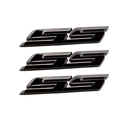 2010 black chevy emblem - CARRUN 3pcs small Tilt SS Emblems Auto Trunk Door Fender Bumper Badge Decal 3D ABS Sticker Suitable for Chevy IMPALA COBALT Camaro 2010-2015 (Black)