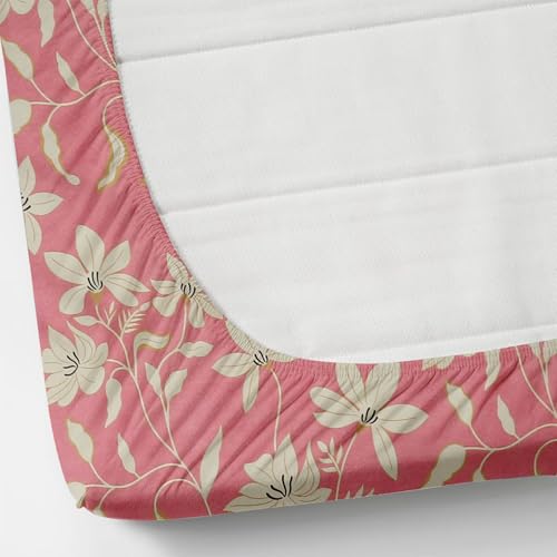 Image of NEW LEAF Cotton Fitted King Bedsheets with 2 Pillow Covers | Elastic Fitted | Wrinklefree | Ultrasoft |Winter Bedsheet 200 to 220 tc Floral | 78x72+8 Inches, Floral Light Pink Beige