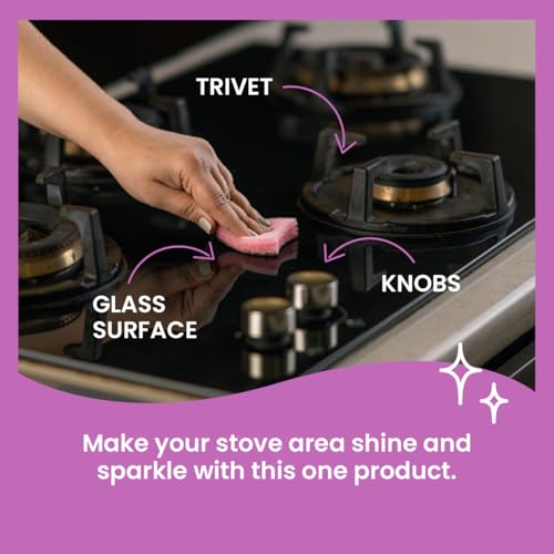 Image of Scotch-Brite Gas Stove & Induction Cleaner with Activated Charcoal, Non-Scratch Scouring Pad for Glass Cooktop, Grates and Grill, Removes Oil Stains and Grime Around the Stove with just Water (4 Pcs)
