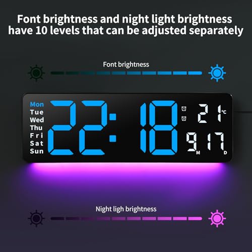 Horloge murale numérique LED bleu clair avec pendules murales télécommande - 4
