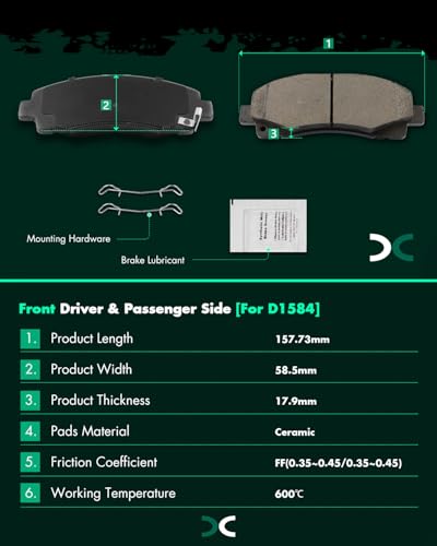 Image of SCITOO D1584 Front Ceramic Brake Pads Sets w /Hardware Replacement For Acura For TLX 2015-2020,For Honda For Ridgeline 2012-2014