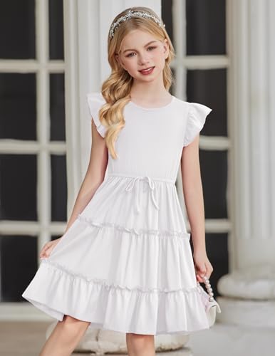 Arshiner Girl's Summer Dress Ruffle Sleeve Tiered Casual Party Dresses with Pockets 5-12 Years2