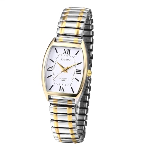 Montre carrée femme à quartz avec cadran lisible et bracelet acier extensible
