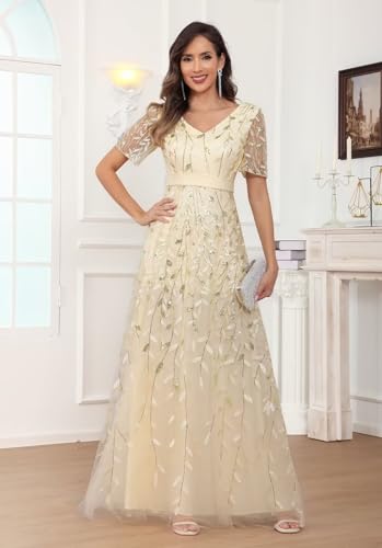 Sparkly Sequin Mother of The Bride Dresses for Wedding V Neck Short Sleeve Formal Evening Dress3