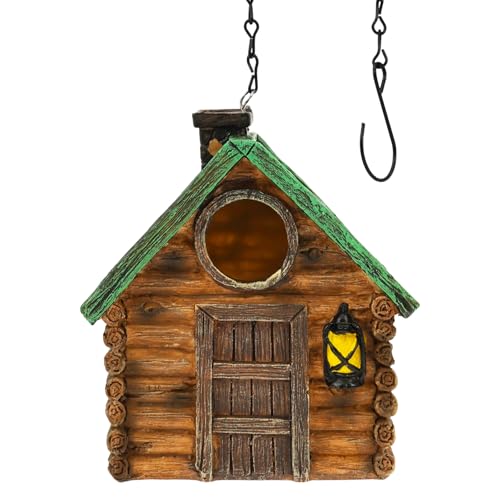 NIPUAEGO Hanging Bird House, for Outside Finches with Sturdy Hook, Waterproof Resistant Resin Hanging Birdhouse, for Hummingbird with Fresh, Breathable Design 13.5×12.5×17.5cm