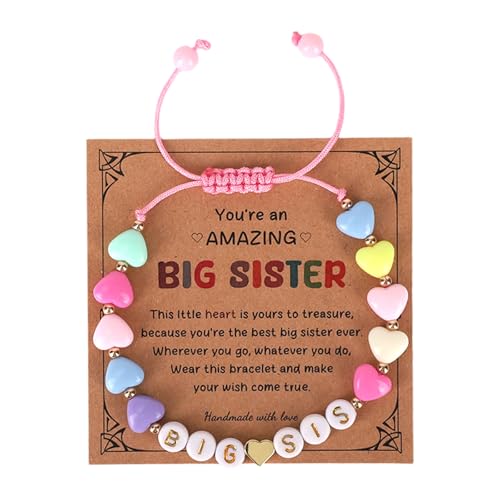 Mikovivi Big Sis Bracelet Heart Shaped Letter Bracelet with Card Adjustable 6.3in-11.42in Stylish Sister Jewelry for Birthday Accessories
