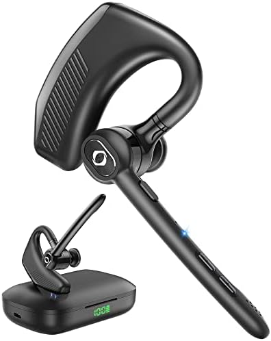 Bluetooth Headset Wireless Earpiece Noise Cancelling Microphone 180H Playback 1000mAh Wireless Charging Case Handsfree Earphones LED Display for iPhone iOS Android Cell Phones PC Computer Trucker Work