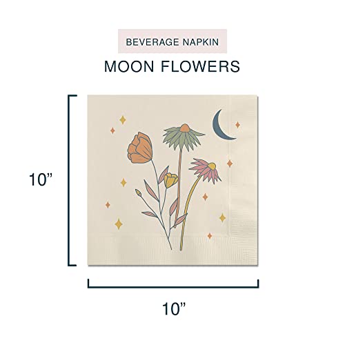 Paper Beverage Napkins By Studio Oh! - Moon Flowers - Pack Of 40 - Full-Color Art - 3-Ply Strong & Durable, Easy Cleanup - For Everyday & All Occasions #TOP1