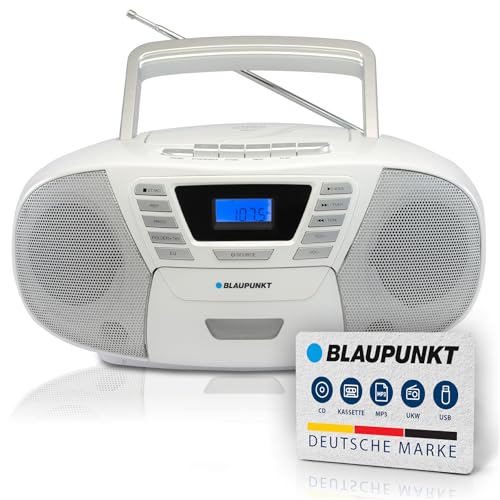 Blaupunkt B 120 tragbarer CD-Player mit Bluetooth | Kassettenrekorder | Hörbuch Funktion | USB | Aux In | PLL UKW Radio | weiß