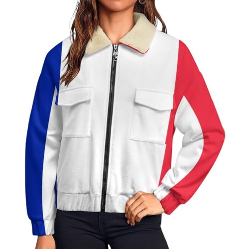 Sweat Polaire Femme Lahonsan avec imprimé Drapeau Français et fermeture zippée chaude pour l'hiver