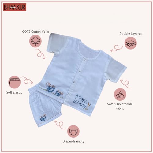 Image of Cotton Jhabla Set for Infants and Toddlers | Snap Buttons Jabla |Soft Mulmul |Breathable and Comfortable | Top with Diaper friendly bottoms