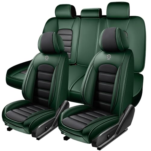 Image of 5 Seat Covers for Hyundai Santa Fe XL 2001-2024,Premium Nappa Leather Car Seat Covers Car Seat Cushions,Waterproof Soft Seat Covers for Cars,Interior Accessories with Airbag（Standard-Black&Green）
