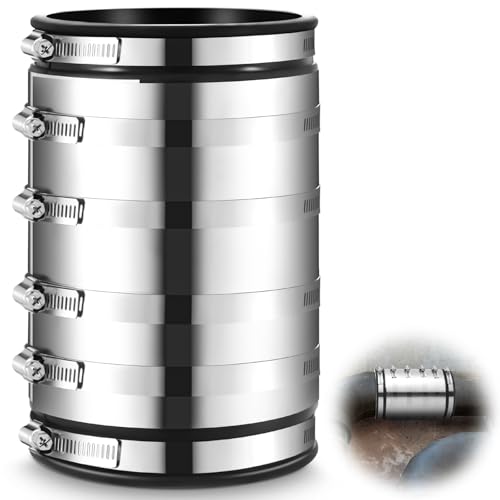 Kingdder 1 Pcs 4 Inch XL Flexible Pipe Coupling Connector Fitting with Stainless Shield for Below Ground Plastic, Cast Iron, Steel Pipes