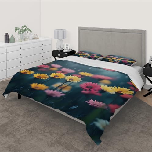 Housse de couette bohème en microfibre douce imprimée de fleurs multicolores
