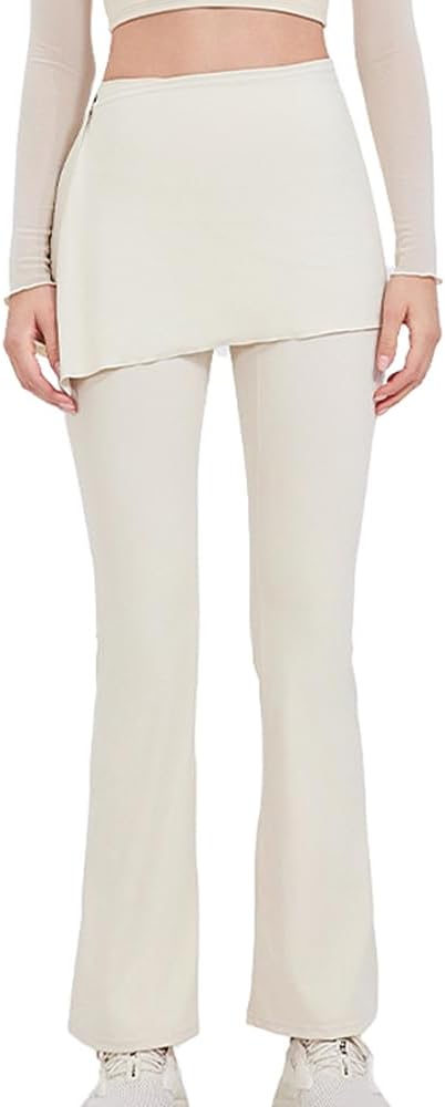Harssidanzar Women's Yoga Leggings with Detachable Skirts for Tennis Golf Gym High Waist Skirted Bell Bottoms CL402US