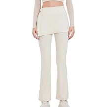 Harssidanzar Women's Yoga Leggings with Detachable Skirts for Tennis Golf Gym High Waist Skirted Bell Bottoms CL402US
